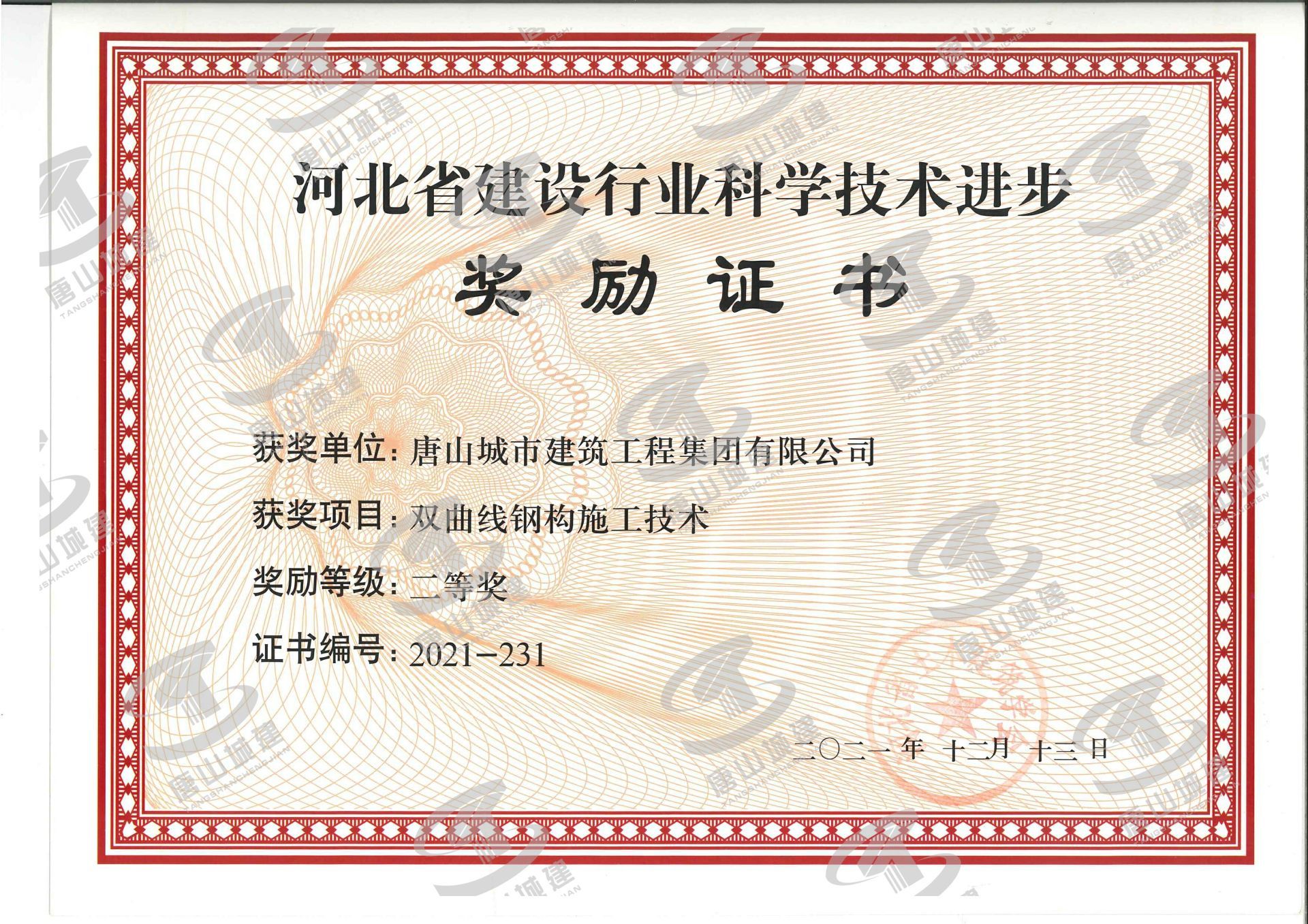 2021省科学技术进步奖--双曲线钢构施工技术