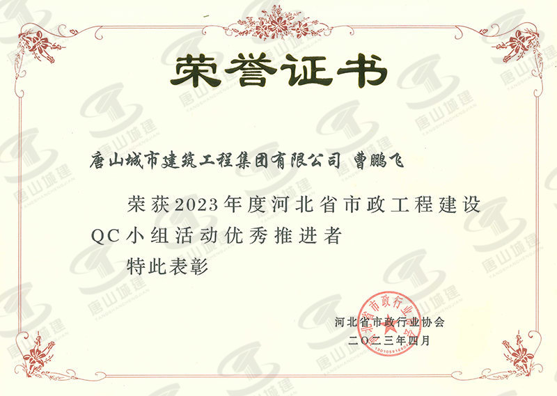 2023QC小组活动优秀推进者--曹鹏飞